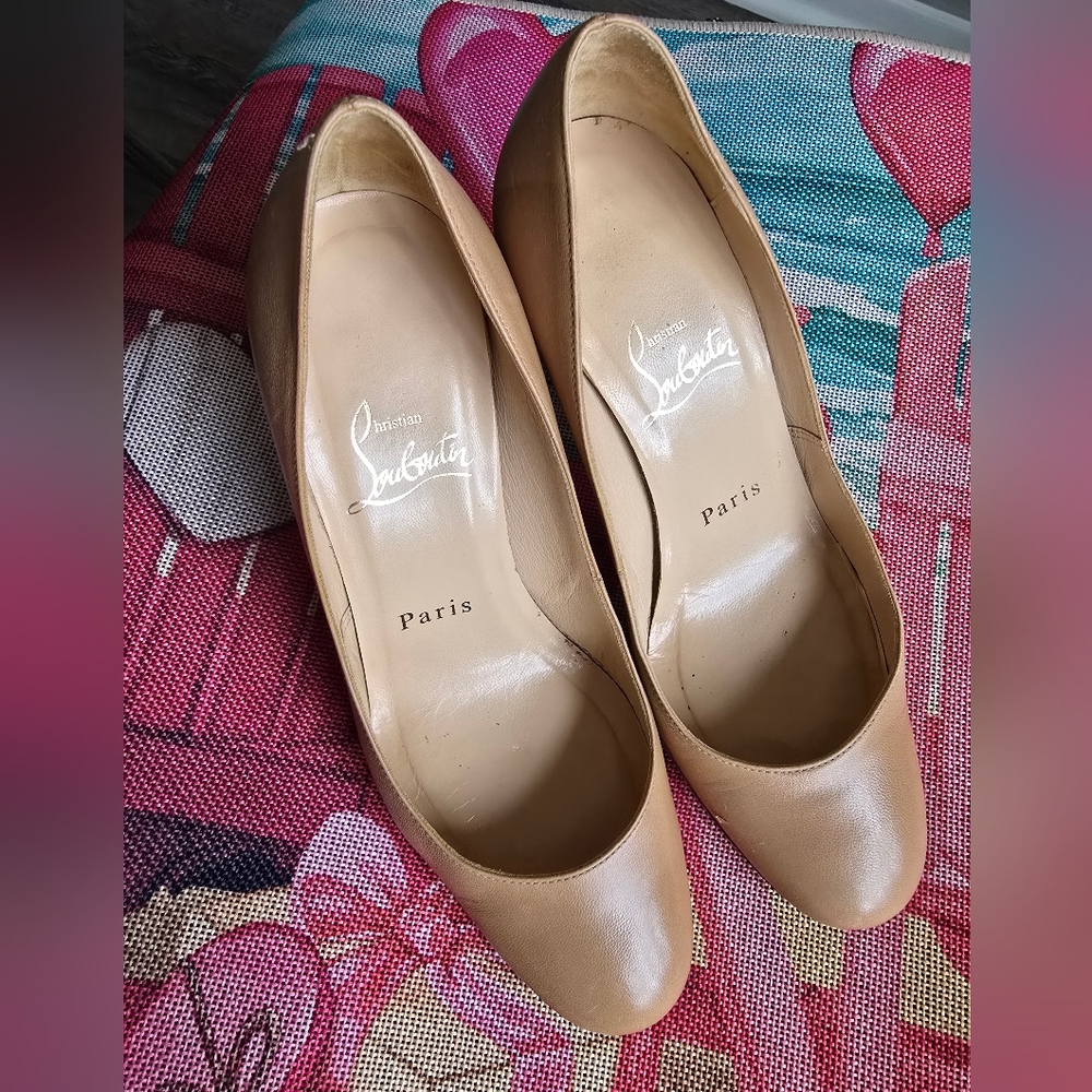 Christian Louboutin Tan Or Nude Color Rounded Toe Pump Heels